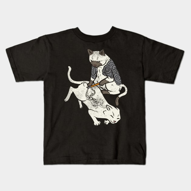 Cat inking Tiger on Cat Irezumi Tattoo Artist Catlover Gift Kids T-Shirt by Riffize